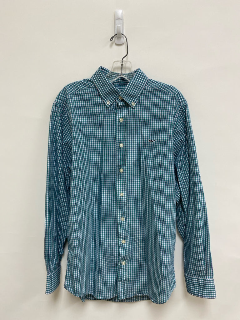 Vineyard Vines Size M White Teal Blue Plaid Button Up Men&