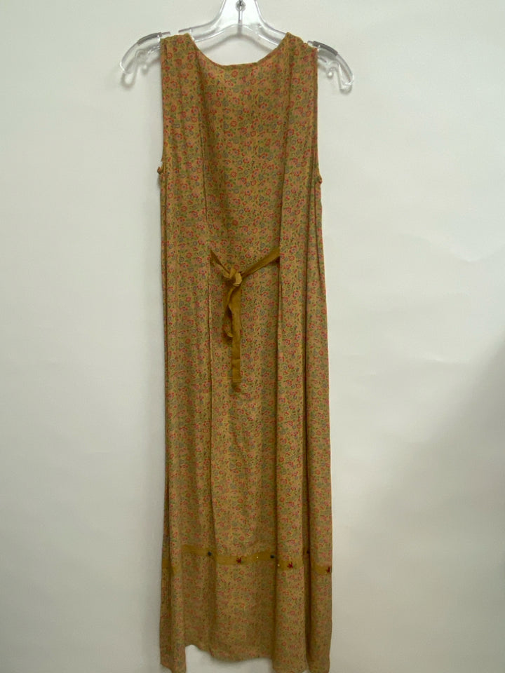 Size S Tan Red/Green Flowers Sleeveless Ladies Dress