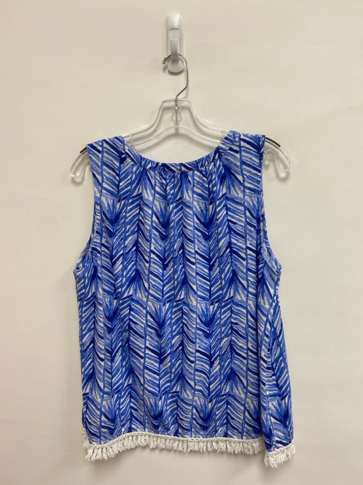 LILLY PULITZER Size XL Blue White Trimmed Sleeveless Ladies Top