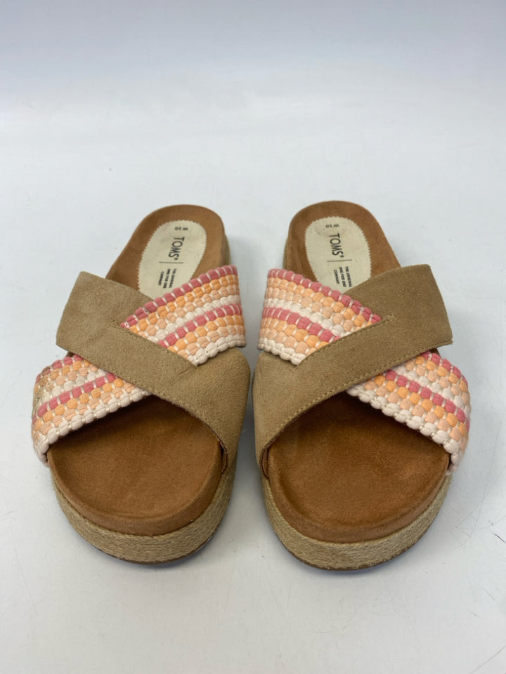 Toms  Size 10 Brown Pink/Coral Crisscross Sandals