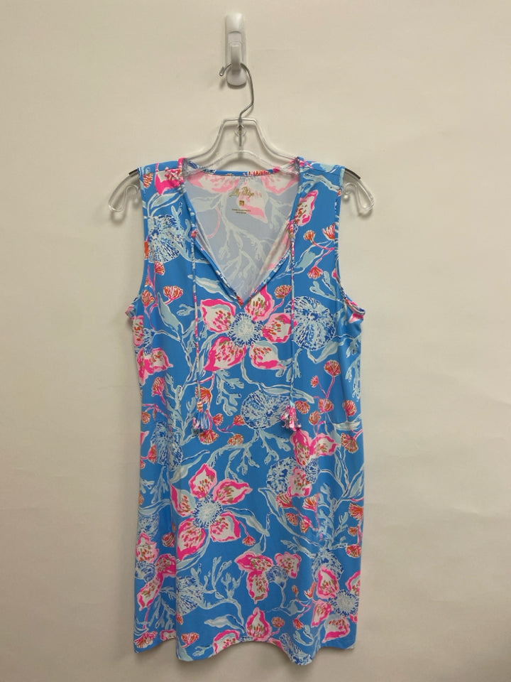 LILLY PULITZER Size S Blue Pink/White Flowers Sleeveless Ladies Dress