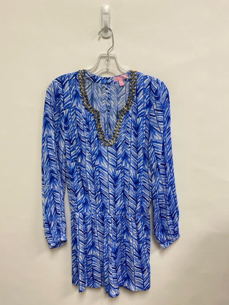 LILLY PULITZER Size S White/Blue Navy V Neck Silk Ladies Romper