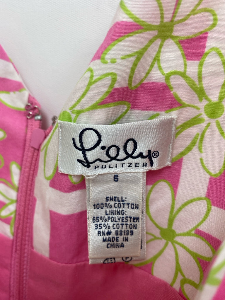 LILLY PULITZER Size 6 Pink Green/White Flowers Sleeveless Ladies Dress