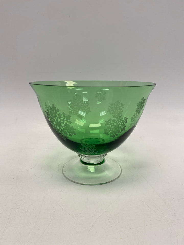 Clear Green Snowflakes Decorative Bowl