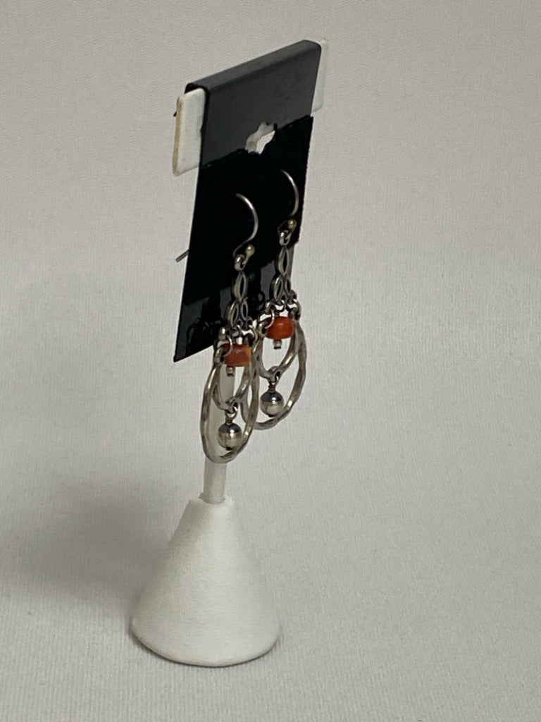 Silver Orange Teardrop Earrings