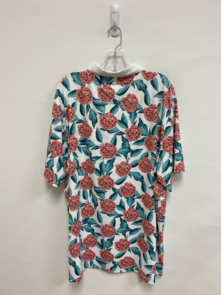 Size XXL White Rose Floral Polo Men&