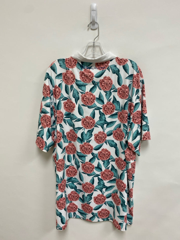 Size XXL White Rose Floral Polo Men&
