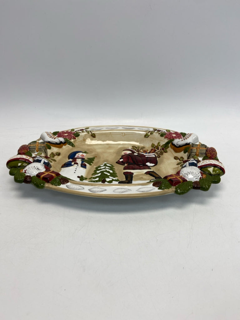 Tan/White Multi Color Scene Ceramic Christmas