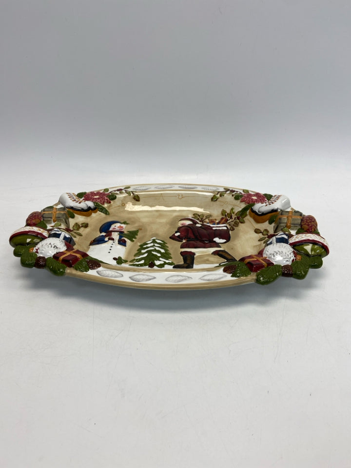 Tan/White Multi Color Scene Ceramic Christmas
