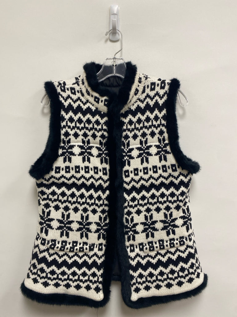 Talbots Size MP White/Black Button Up Petite Vest