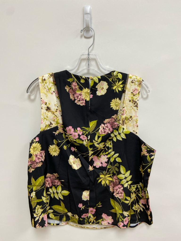 BCBG Size L Black Yellow/Green Flowers Sleeveless Ladies Top