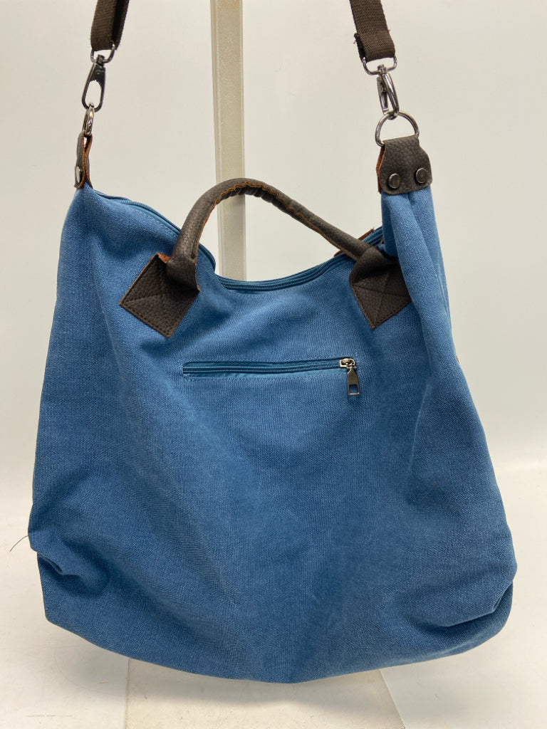 Blue Dark Brown Canvas Handbag