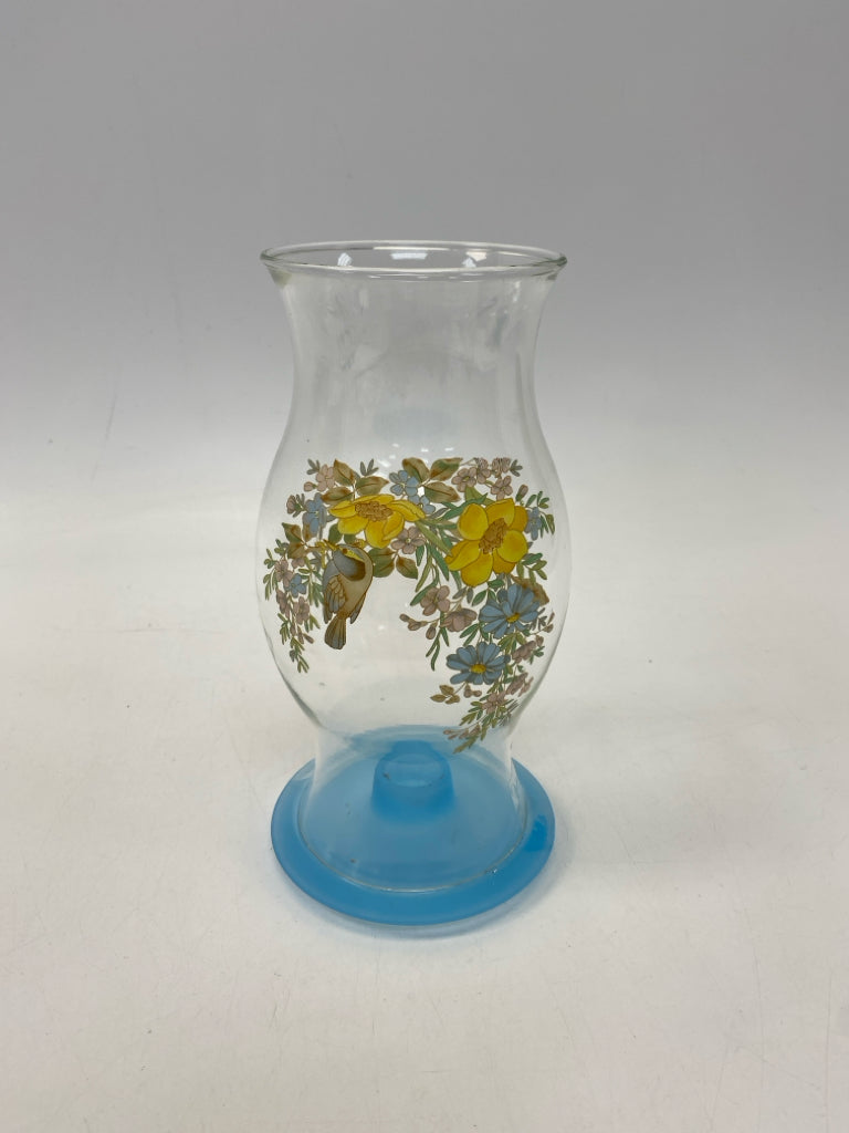 Clear Blue/Yellow Flowers Glass Candleholder(s)