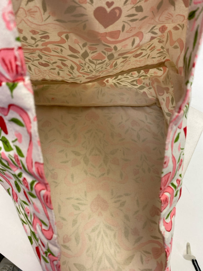White/Pink Green/Red Hearts/flowers Fabric Tote Bag
