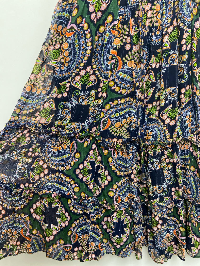 Anthropologie Size 2 Black Orange/Multi Paisley Sleeveless Ladies Dress