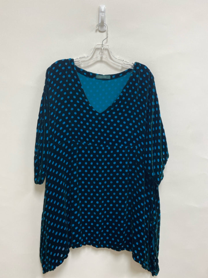 Cut Loose Size S Dark Green Blue Polka Dot Velour Ladies Top