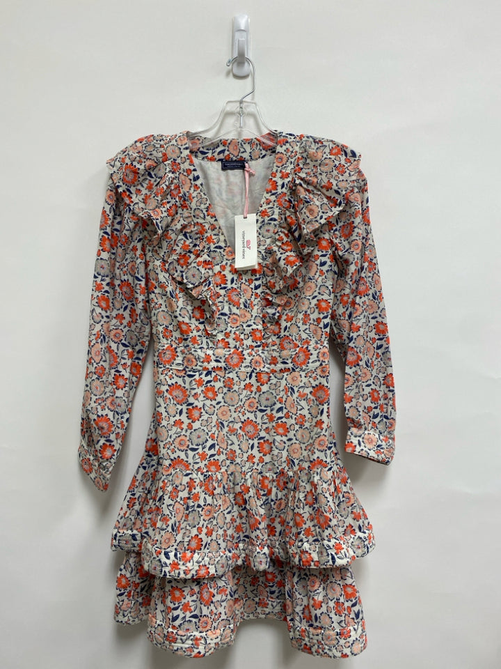 NWT Vineyard Vines Size 00 Cream/Coral Orange/Navy Flowers Ladies Dress