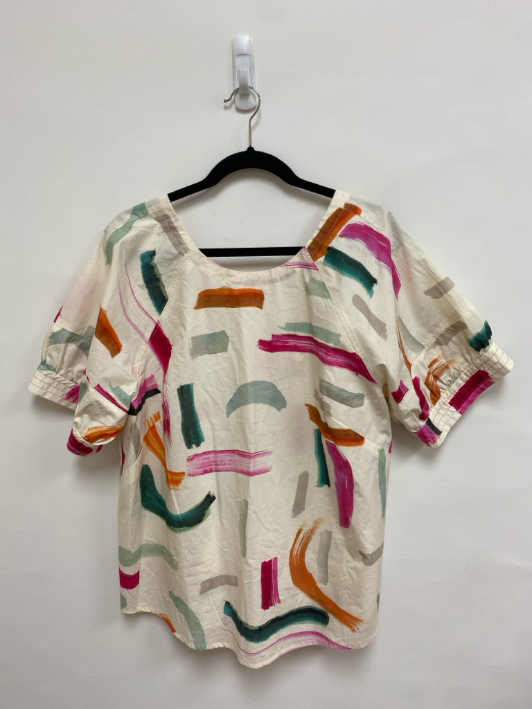 Anthropologie Size XL White Multi Color Lines Ladies Top