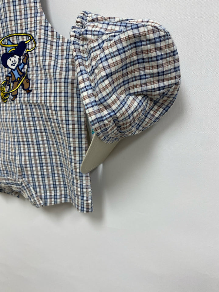 NWT SIZE 6-9M White Brown/Blue Plaid Sleeveless Boy&