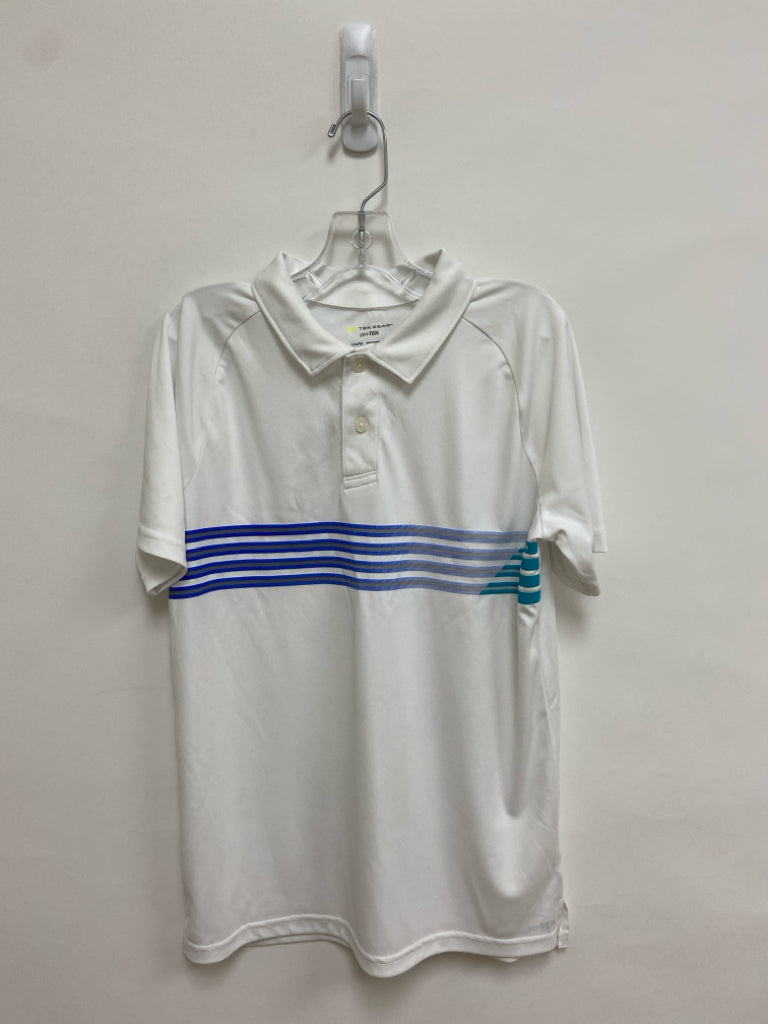 Tek Gear SIZE 14/16 White Blue/Gray Stripe Polo Boy&