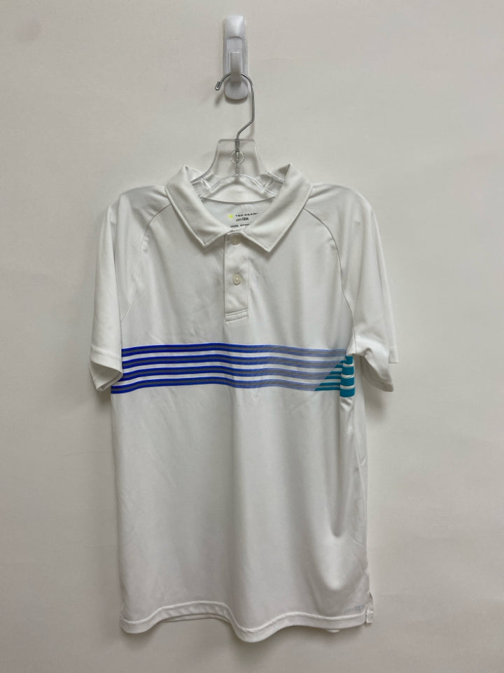 Tek Gear SIZE 14/16 White Blue/Gray Stripe Polo Boy&