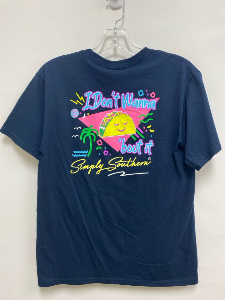 NWT Simply Southern SIZE L Navy White/Pink Logo Girl&