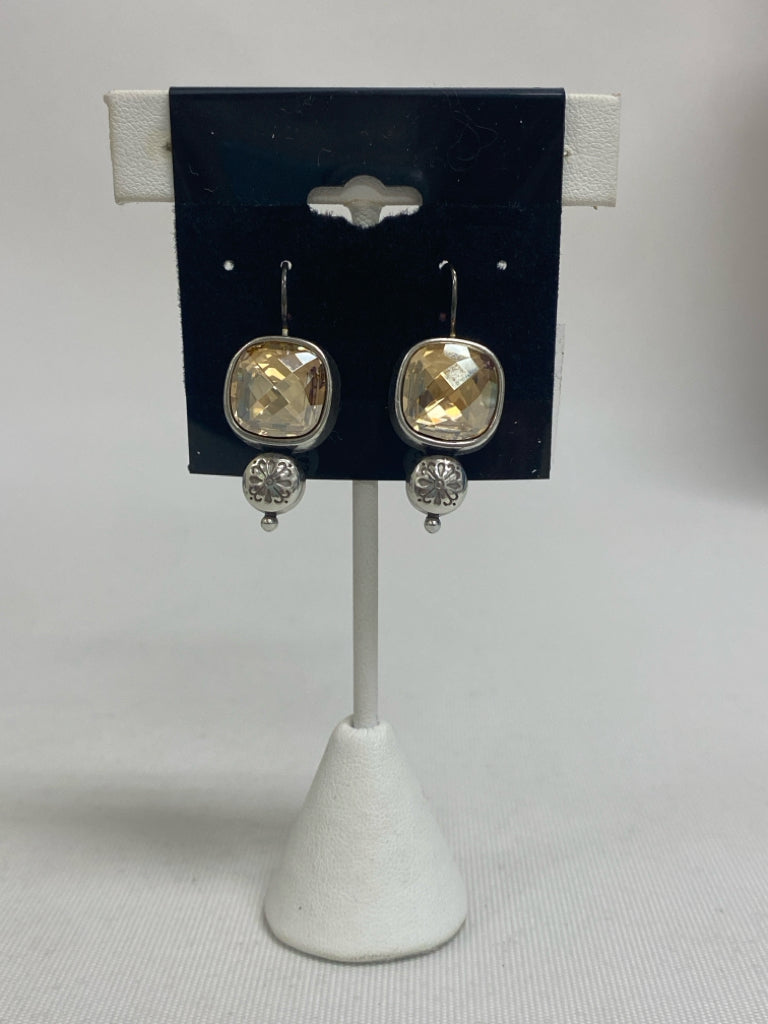 Brighton Silver Color Amber Jeweled Earrings