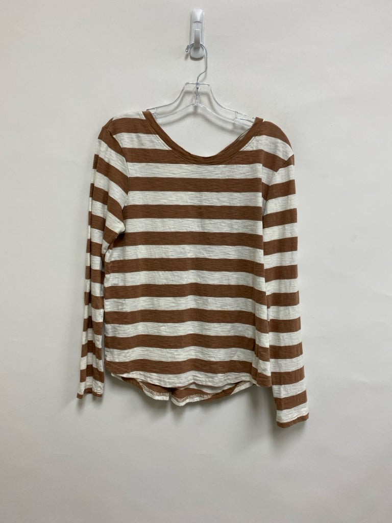 Size L White Brown Striped Long Sleeve Tee Ladies Top