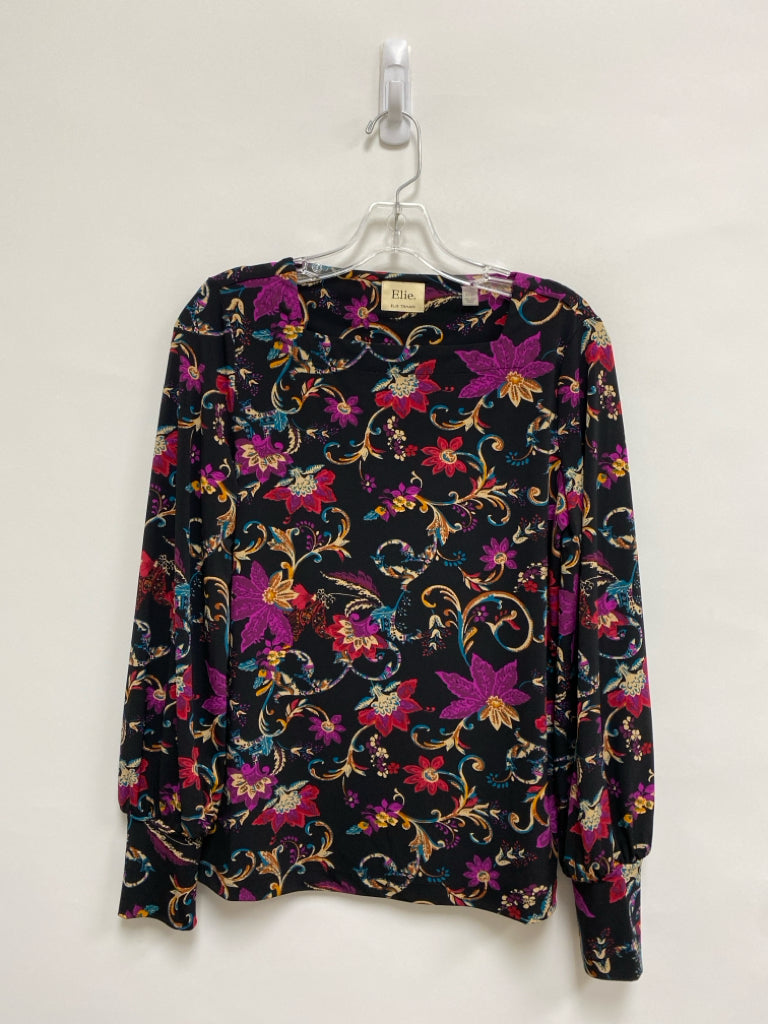 Elie Tahari Size XS Black/Taupe Purple/Red Floral Ladies Top