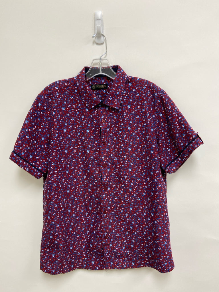 Size L Burgundy Blue/White Floral Button Up Men&