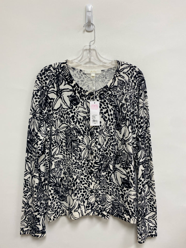 NWT LILLY PULITZER Size XL Black White Flowers Cardigan Ladies Sweater