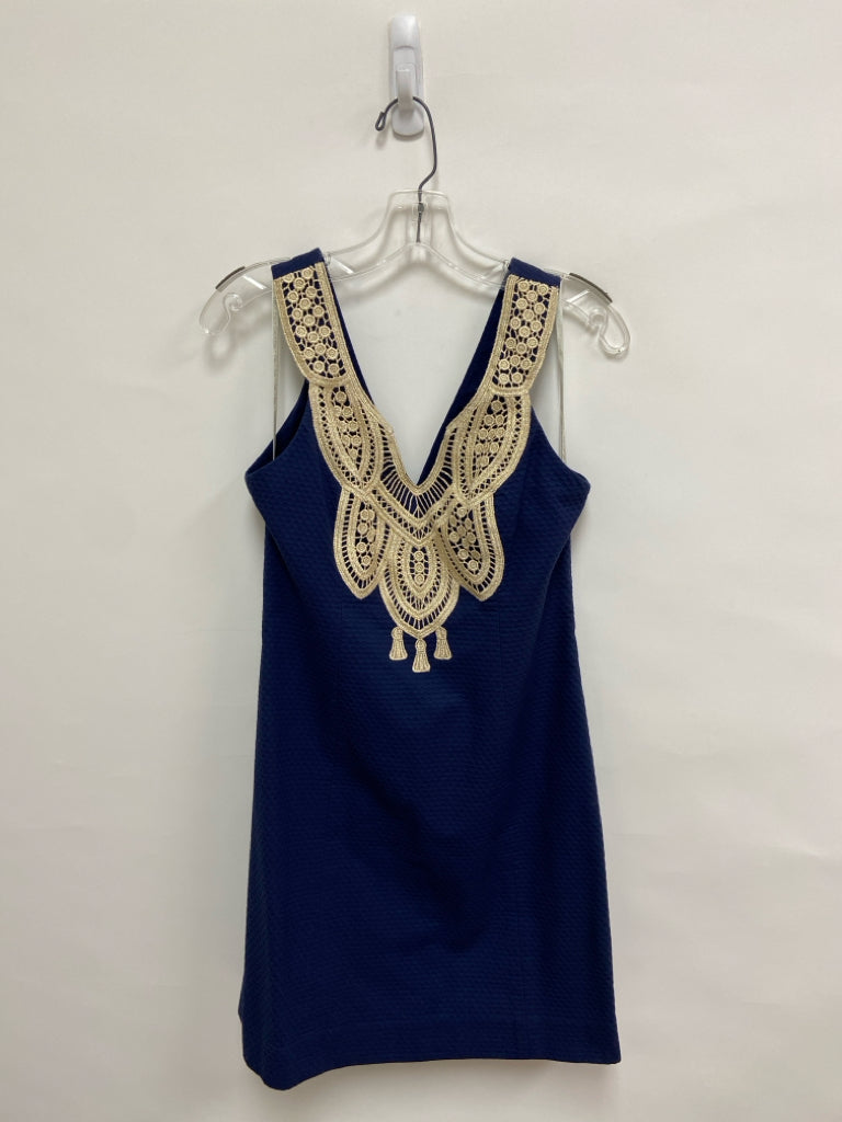 LILLY PULITZER Size 00 Navy Gold Lace Sleeveless Ladies Dress