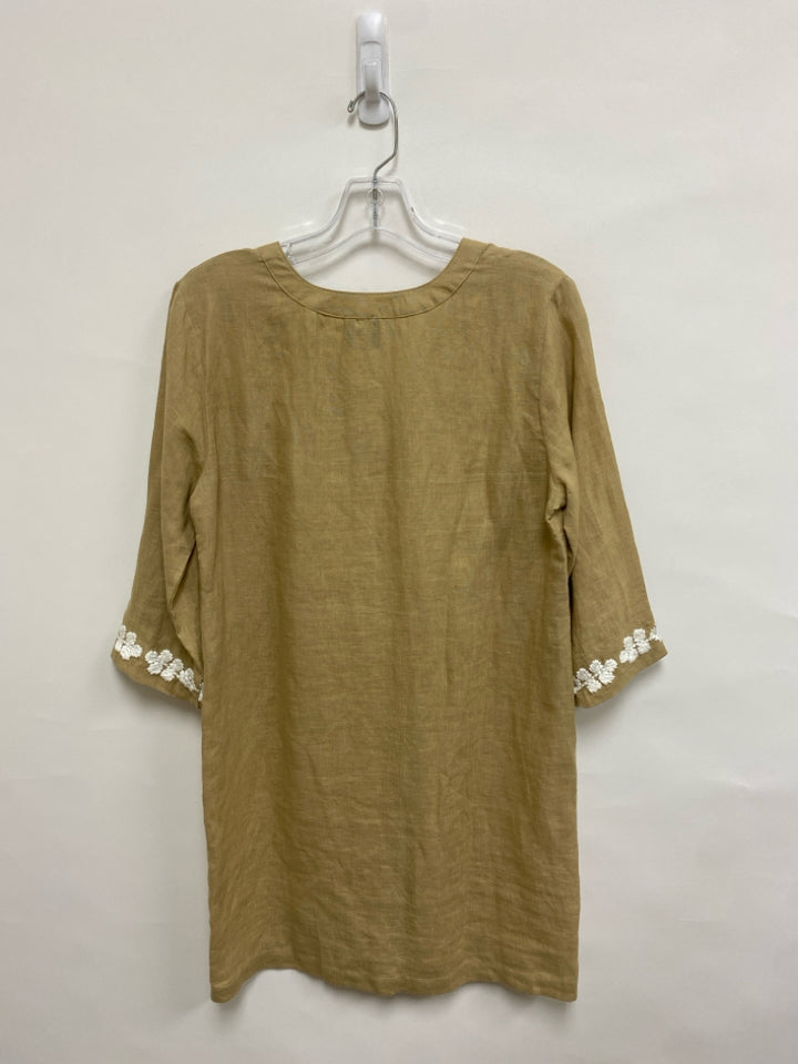 NWT Echo Size M Beige White Embroidered Linen Blend Ladies Dress