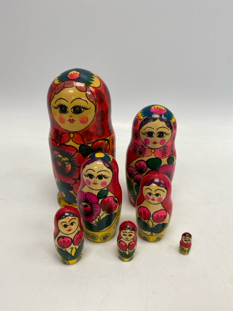 Red/Pink Multi Color Floral Wood Figurine
