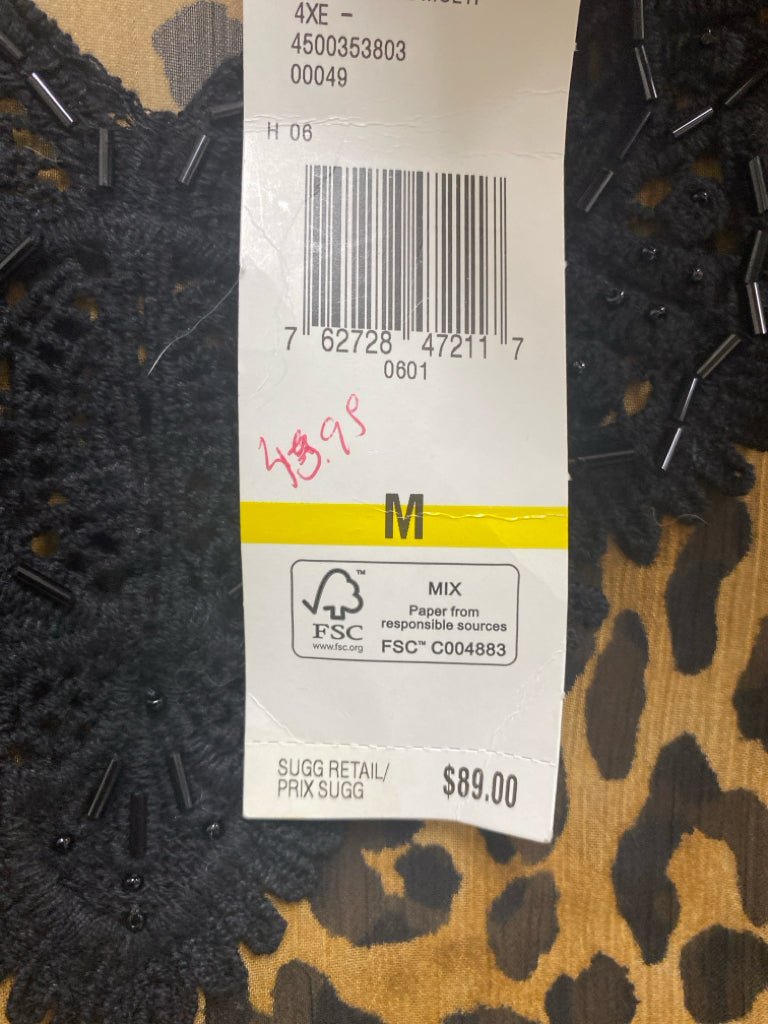 NWT Jones New York Size M Tan Black Animal Print Sheer Ladies Top
