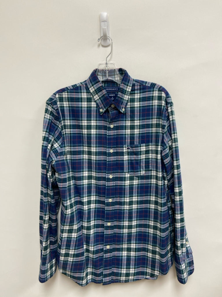 Crown &amp; Ivy Size S Navy Green/White Plaid Men&