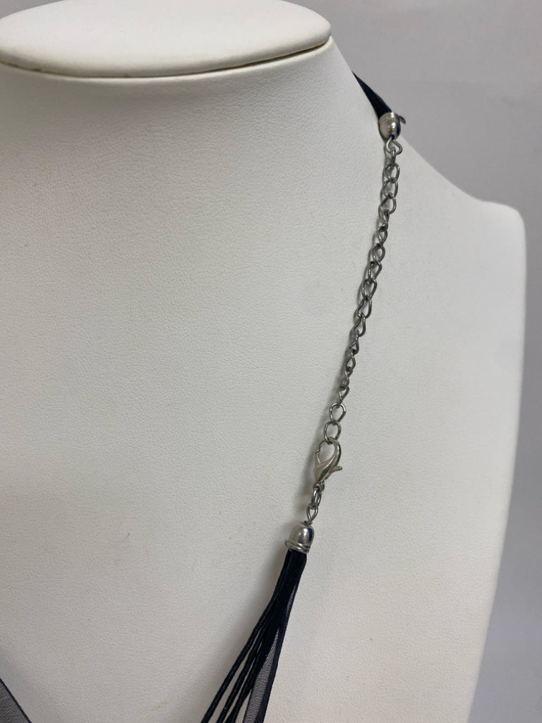 Black/Silver Multi Color Flowers Necklace