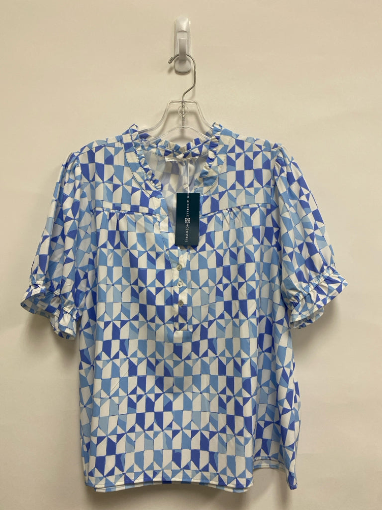 NWT Michelle McDowell Size L Blue White Print Ladies Top
