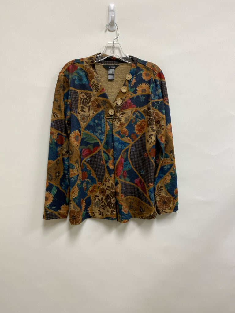 Ali Miles Size S Tan Navy/Green Floral Ladies Top