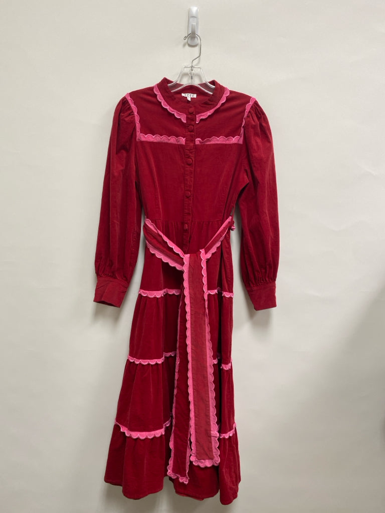 TCEC Size M Red Pink Trimmed Corduroy Ladies Dress