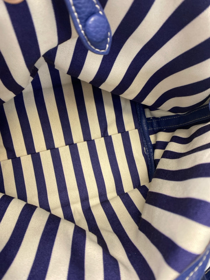 Cream Dark Blue Stripe(s) Fabric Handbag