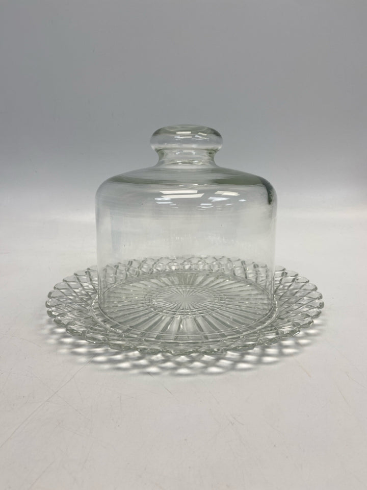 Anchor Hocking Clear Waffle Glass Cake Plate/Stand