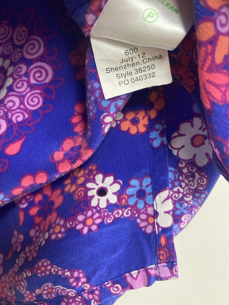 LILLY PULITZER Size L Purple Coral/Multi Floral Silk Ladies Top