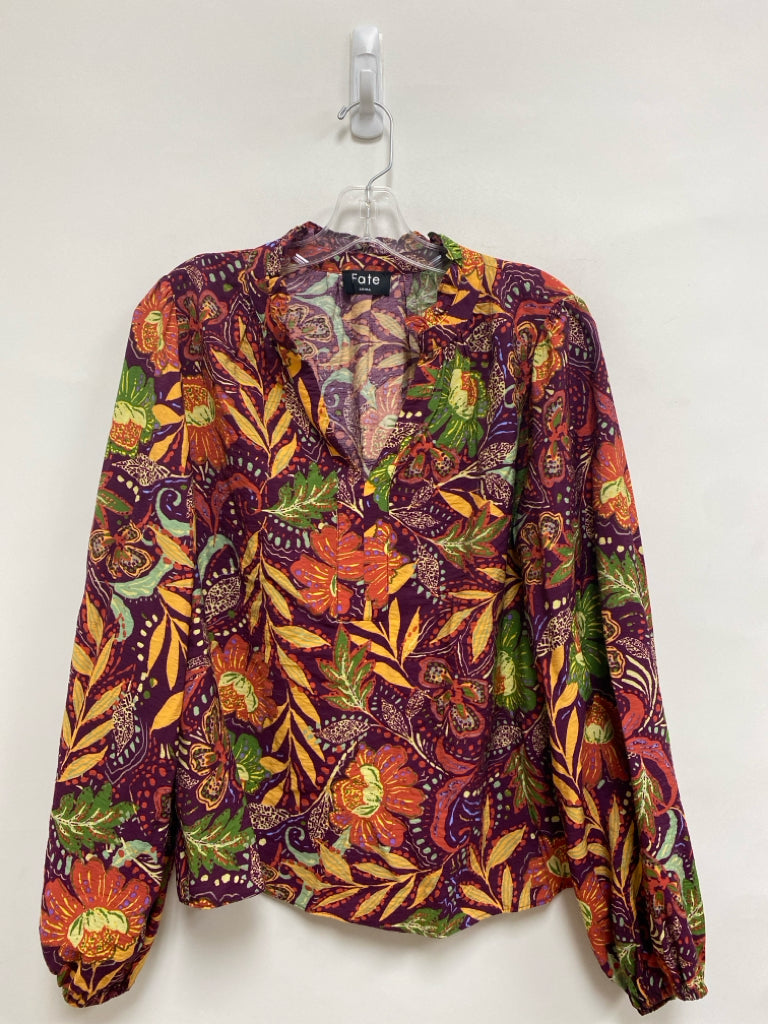 Fate Size S Plum Orange/Green Floral Long Sleeve Ladies Top