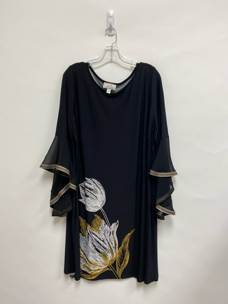 Ivy Road Size 2X Black White/Yellow Bell Sleeves Plus Size Dress