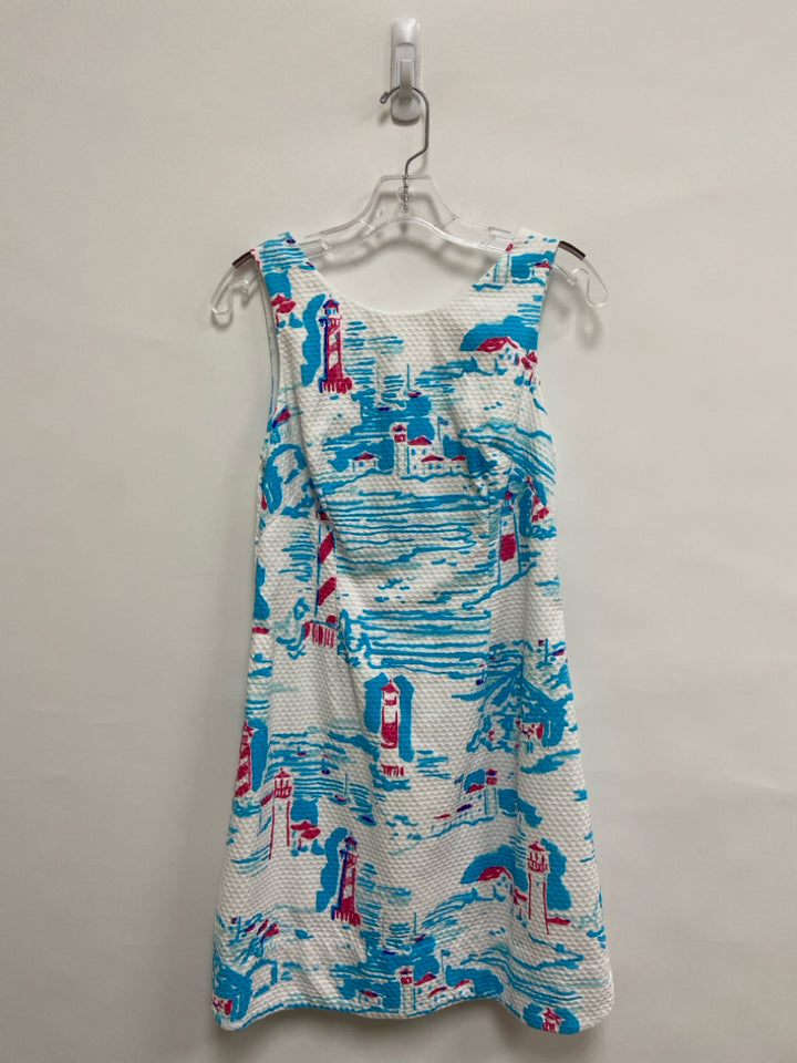 LILLY PULITZER Size 4 White Aqua/Pink Lighthouse Sleeveless Ladies Dress
