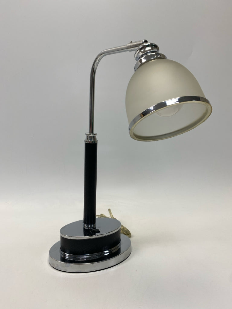 Black/Silver Frosted Metal/Glass Lamp