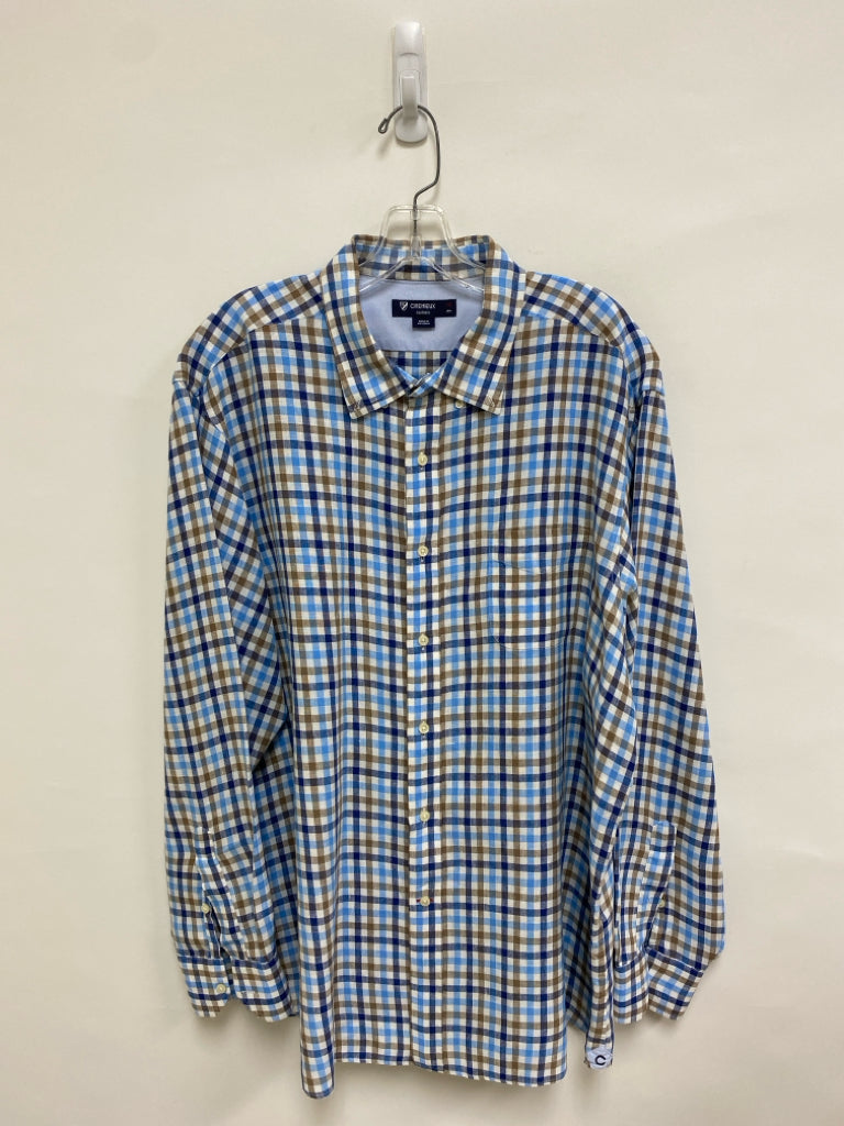 Cremieux Size XXL Blue White/Brown Plaid Linen Men&