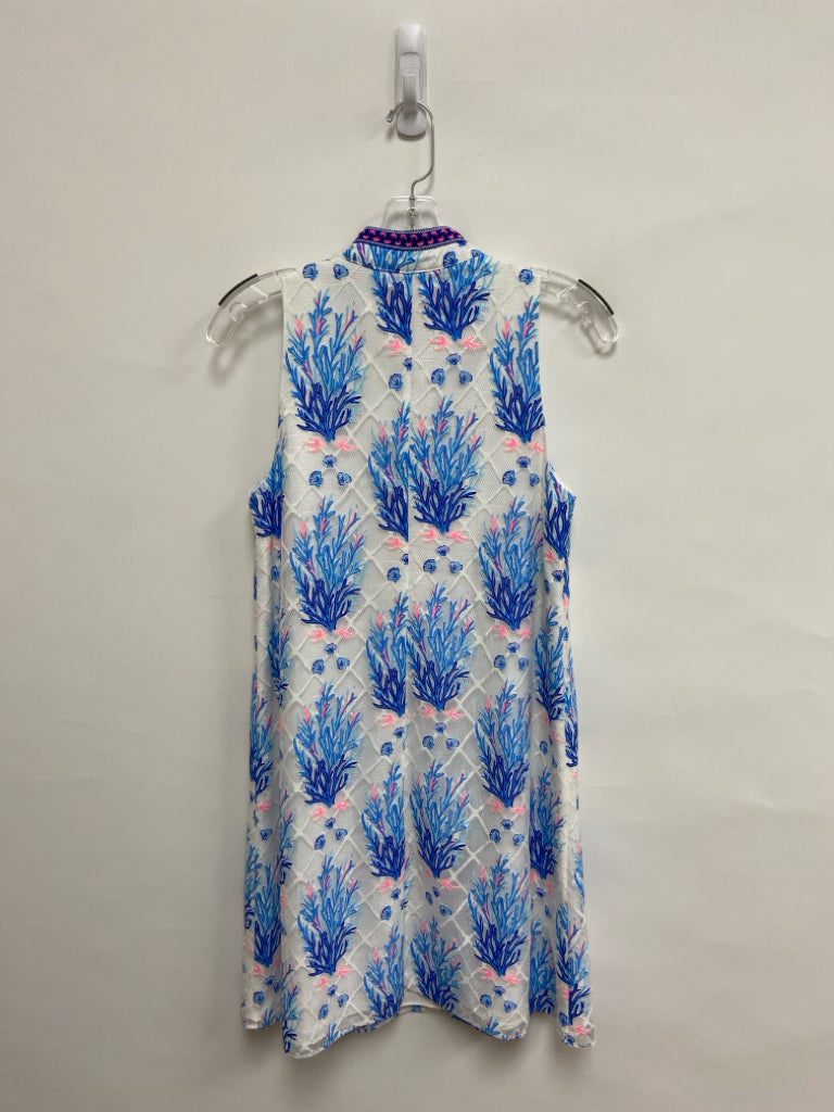 LILLY PULITZER Size 4 White/Pink Navy/Blue Sea Coral Sleeveless Ladies Dress