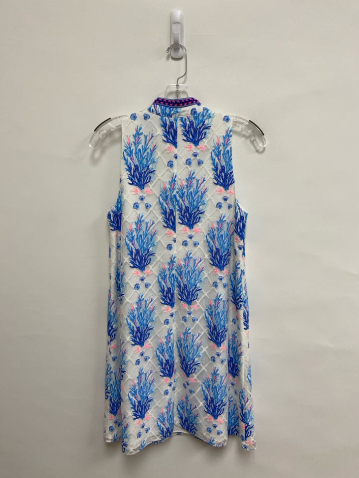 LILLY PULITZER Size 4 White/Pink Navy/Blue Sea Coral Sleeveless Ladies Dress